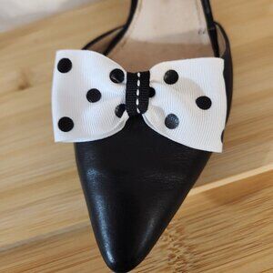 Hand Crafted Shoe Bows Clips White Black Polka Dot 2 7/8 x 7/8 inches Accessory